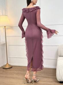 Modelyn Vestido con mangas acampanadas y ribete de volantes para el verano - Rosa - Ver 2