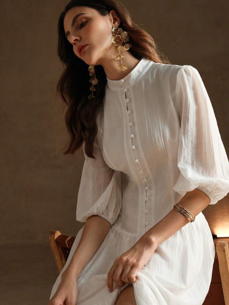 Elegant Vintage White Hollow Loose Woven Women's Dress Maxi Women Outfit