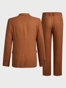 Manfinity VCAY Conjunto de 2 piezas de traje de negocios tejido de manga larga para hombre, chaleco largo y pantalones ajustados, adecuado para primavera y otoño