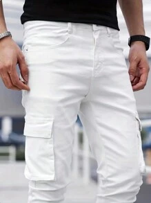 Manfinity Homme Quần lót nam có túi bên hông cotton trơn toàn màu trắng đi chơi - trắng - Xem 3