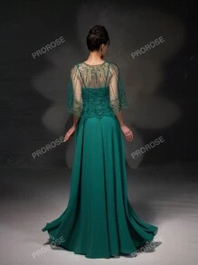 Nuovo arrivo Set Vestito da Festa con Vestito Senza Maniche a Mantella con Ricami in Pizzo Elegante