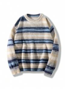 秋冬新款街头风渐变色宽松圆领男士套头毛衣，圣诞节和新年长袖上衣 - 彩色 - 查看 2