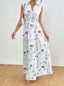 SHEIN Clasi 女士休閒時尚印花無袖度假裝 - 粉色 - 查看 7