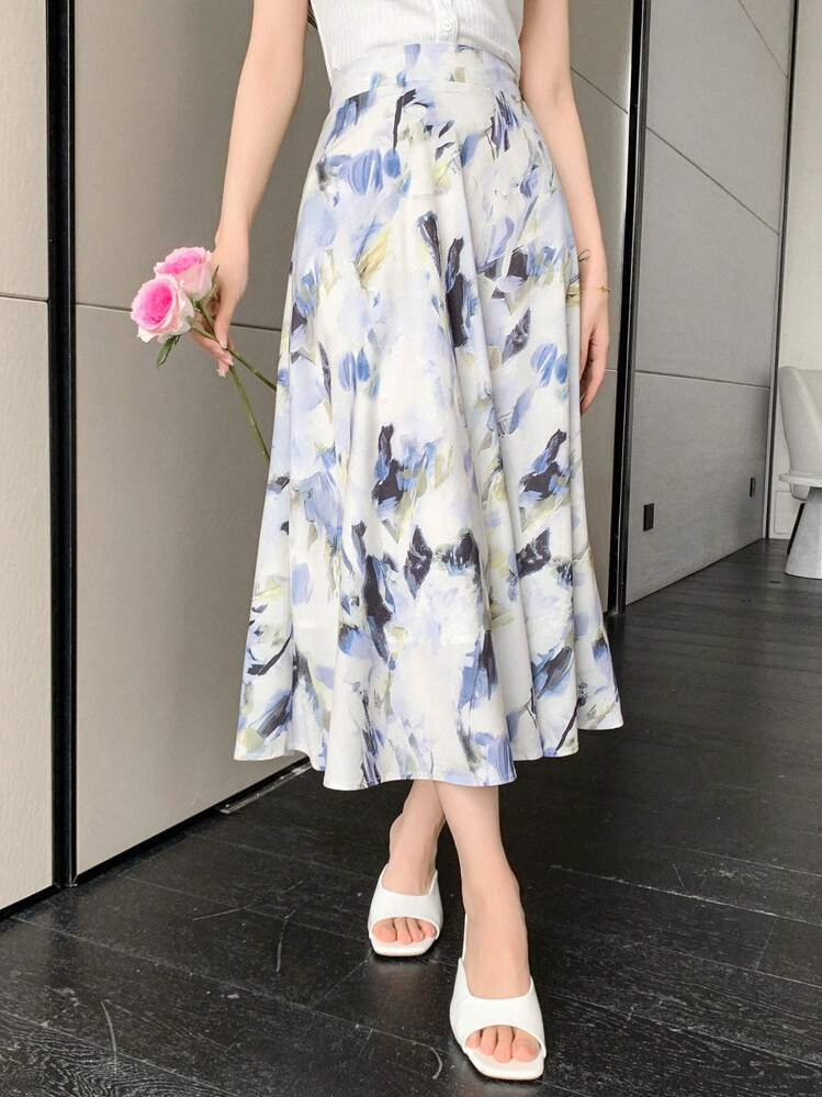 DAZY Ladies Floral Print Mid Length A Line Skirt SHEIN