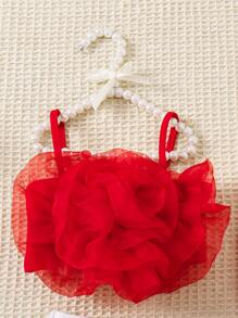 SHEIN 3pcs Baby Girls' Spring/Summer Outfit Set, Including Spicy Pink Flower Printed Top, Cross-Body Bag & Casual Wear With Interesting Prints, Cute And Elegant - Red - View 5