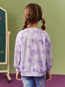 SCOOBY-DOO X SHEIN Felpa con cappuccio Tie-Dye viola stampata con cartoni animati di ragazze giovani, dolce e carina maglietta casual per la primavera e l'autunno