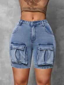 SHEIN SXY Flap Pocket Denim Shorts