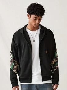 Manfinity VCAY Men's Fashion Casual Loose Hooded Sweatshirt, Through The Back Camouflage Patchwork Design, Fashion, Suitable For Daily And Back To School Wear And Young People., For Fall Winter