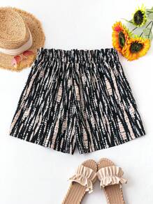 SHEIN LUNE Plus Allover Print Paperbag Waist Tie Front Shorts For Summer Vacation - Multicolor - View 2