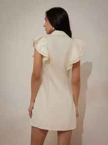 Aveloria Women's Chic And Unique Double-Breasted Ruffle Hem Blazer Dress - Beige - View 2