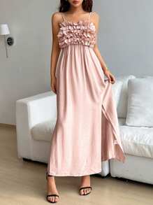 Chiquease Váy Cami không tay mùa hè có viền xếp nếp dành cho nữ - Bụi hồng - Xem 5