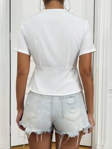 Chiquease Tie Front Solid Blouse - White - View 2