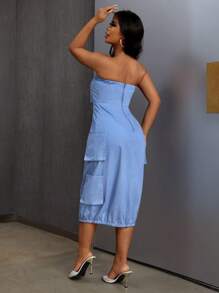 SHEIN SXY 夏季側邊翻蓋口牛仔筒裙