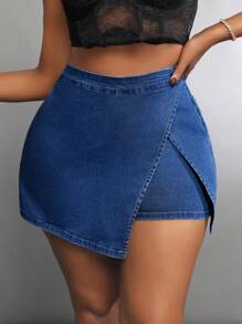 SHEIN SXY Plus 裹身家居牛仔短褲 - 深色水洗藍 - 查看 7