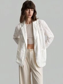 Ontre Áo khoác vest nữ tay dài phối ren, trang phục thường ngày mùa thu, trang phục - trắng - Xem 7