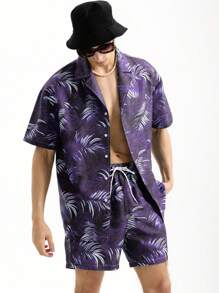 Manfinity Swimmode Men Tropical Print Drop Shoulder Kimono & Drawstring Waist Shorts Beach Sets - Multicolor - View 6