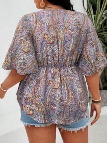 Breezaya Plus Paisley Print Belted Blouse