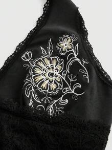 ROMWE Hippie 女士夏季花卉刺繡蕾絲拼接前綁帶綁頸背心