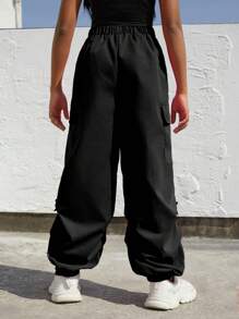 SHEIN Explorewe Tween Girls' Pocketed Jogger Cargo Pants, School, Campus, College