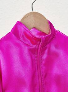 SHEIN Casual Fashionable Mommy And Me Matching Outfits - Satin Solid Color Long Sleeve Lapel Jacket For Baby Girls And Mothers (2 Pieces Sold Separately)