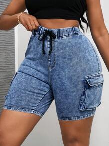 SHEIN SXY Women's Plus Size High Waisted Sexy Slim Fit Jeans Shorts, Denim - Medium Wash - View 2
