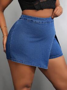 SHEIN SXY Plus 裹身家居牛仔短褲 - 深色水洗藍 - 查看 2