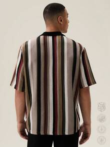 SWAVVY 男士宽松条纹短袖衬衫,返校,返校 - 彩色 - 查看 3