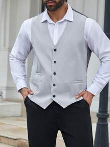 Manfinity Mode Áo vest nam có kích thước lớn kẻ sọc đơn ngực đi làm hàng ngày - Màu Xám nhạt - Xem 6