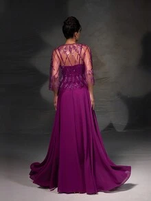 New Lace Turtleneck Shawl Elegant Dress Set Formal Evening Prom Wedding Guest Gown, For Graduation, Dinner