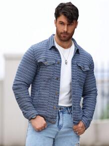 Manfinity Homme Chaqueta de mezclilla casual con bolsillo de solapa para hombre para uso diario
