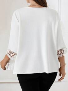 Miaspire Plus Size White Jacket With Water-Soluble Lace Patchwork,Fall Women Clothes Winter Autumn - White - View 3