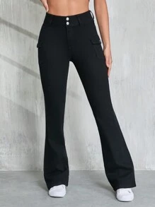 SHEIN Tall Jeans pour femmes, pantalon noir décontracté ajusté et évasé, pantalon de travail, pantalon pour enseignant, pantalon de jogging évasé, vêtements d'hiver, vêtements d'automne, vêtements de rentrée scolaire pour femmes, jeans Y2k, vêtements de rentrée scolaire - Noir - Voir 6