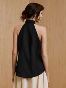 MONSE Designermäßiger Business-Lässig Gürtel-Knopf-Neckholder-Oberteil, für Sommer, Urlaub, Ferien, Frühling, Strand, Ausgehen, Festival, Ibiza-Looks, Büro