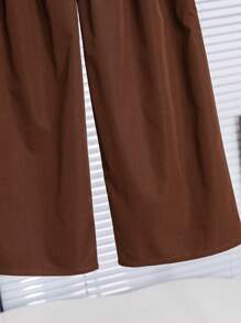 2pcs Young Girl Casual Set, Top & Wide Leg Pants Brown Young Girls Setspants And Top Set - Apricot - View 8