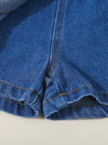 SHEIN 年輕少女日常穿搭牛仔夾克和裙子套裝 - 深色水洗藍 - 查看 5