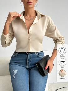 EURMUSE Cămașă ocazională de zi cu zi cu mânecă lungă de damă, primăvară/vară - Bej - Vizualizare 1