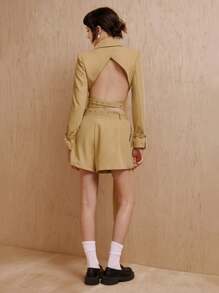 MONSE Mathilde Lhomme Designer Business Casual Crossed Tie And Open Back Blazer, For Holiday, Vacation, Going Out, Spring, Festival, Ibiza Fits, Office - Yellow - View 3