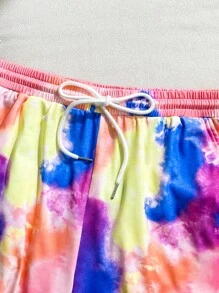 Manfinity RebelGame 男士時尚色澤渲染英文字印花寬鬆短袖T恤和短褲套裝，適用於日常穿著 - 彩色 - 查看 7