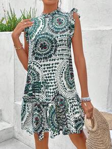 Breezaya Vestido suelto con diseño de mandala y dobladillo de volantes para verano - Blanco - Ver 5