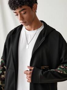 Manfinity VCAY Men's Fashion Casual Loose Hooded Sweatshirt, Through The Back Camouflage Patchwork Design, Fashion, Suitable For Daily And Back To School Wear And Young People., For Fall Winter