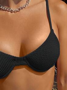 SHEIN Swim Women's Solid Color Sexy Bikini Set With Separable Top And Bottom, Beachwear With Underwire Summer