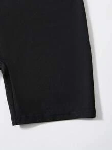 SHEIN Bộ áo liền quần không tay kiểu dáng đơn giản màu trơn dành cho các cô gái tuổi teen, trang phục hàng ngày - màu đen - Xem 4