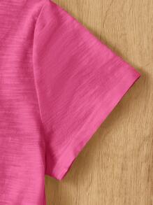 SHEIN EZwear 玫瑰红加大码女式圆领拼接A字纯棉罩衫T恤 - 玫紅色 - 查看 4