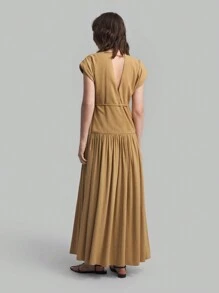 Ontre Thời trang nữ maxi xếp li viền rộng trang phục thường ngày mùa hè và mùa thu - Màu Khaki - Xem 2