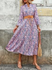 EMERY ROSE 女士长袖花卉印花 A 字裙 女式长款套装 - 粉色 - 查看 8