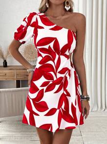 Breezaya Casual - Vacation Casual Leaf Casual-Woman Dress - Red - View 6