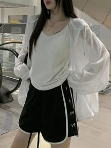 DAZY 純色落肩大輪廓連帽夾克 - 白色 - 查看 3