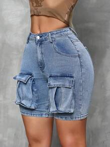 SHEIN SXY Flap Pocket Denim Shorts