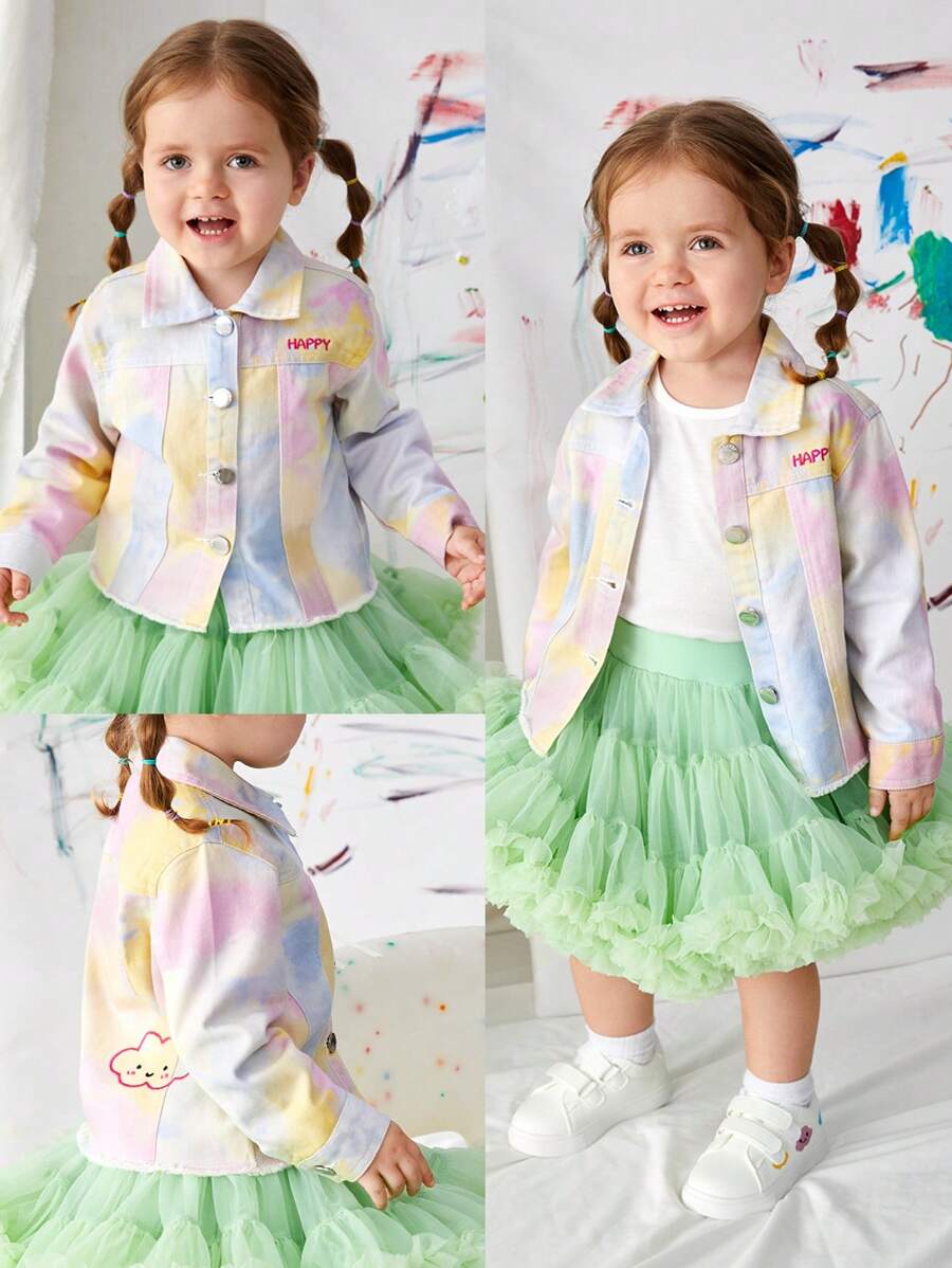 Baby Mädchen weißes lockeres Batik Denim Jacke für den lässigen Look