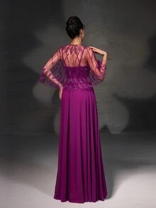 New Lace Turtleneck Shawl Elegant Dress Set Formal Evening Prom Wedding Guest Gown, For Graduation, Dinner